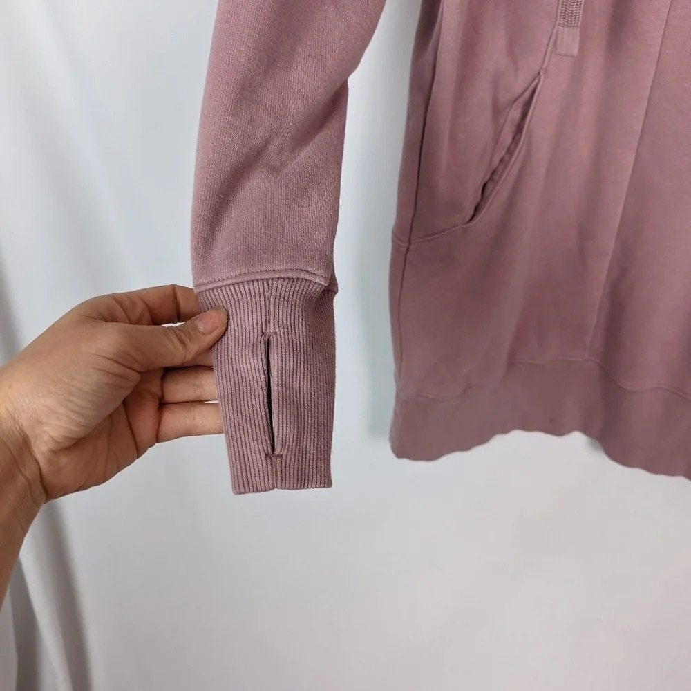 ATHLETA sz S Cozy Karma 1/4 Zip Sweater Dress Tunic  Fleece Lined Floral Mauve - Picture 13 of 16